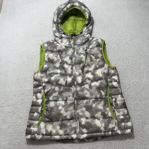 Koppen Women's Medium Down Feather Puffer Vest Sleeveless Jacket Gray Camo